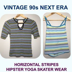 2 VTG 90s Next Era Stripes Straps Multicolored Tops Yoga Skate Rave Dance Top